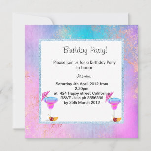 Invitación HAWAIAN BIRTHDAY PARTY INVITATION 2 gold pastel