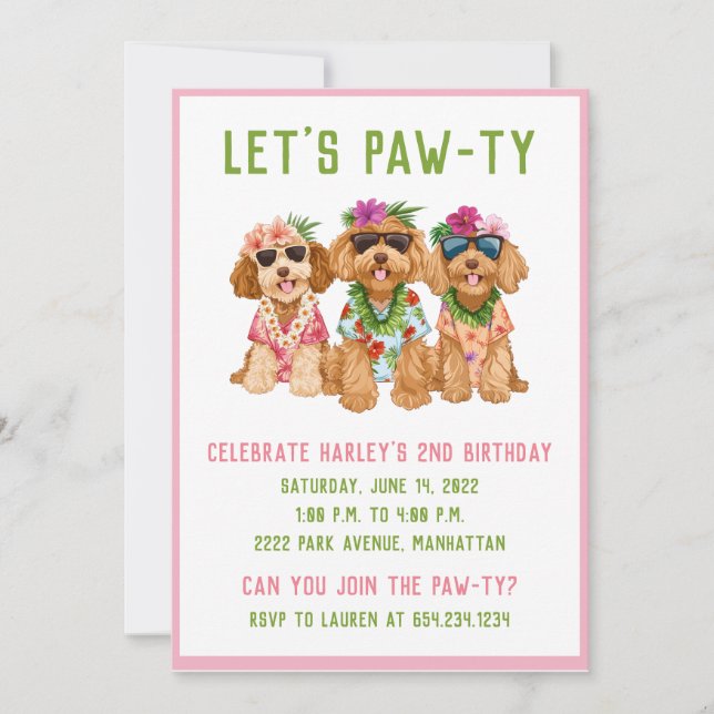 Invitación Hawaian Goldendoodle Dogs Flower Lei (Anverso)