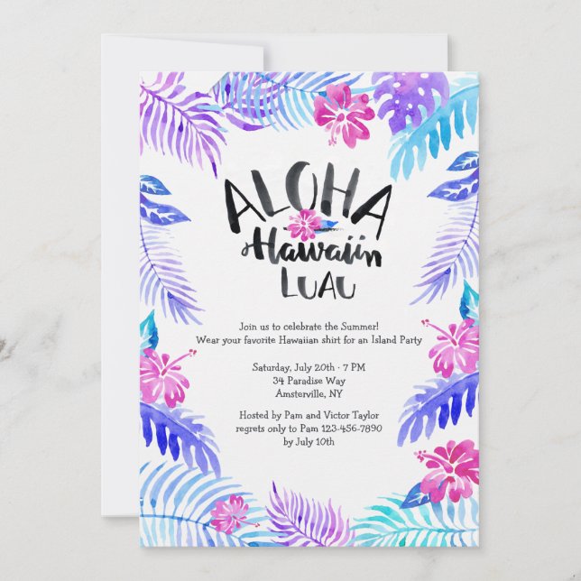 Invitación hawaiana Aloha (Anverso)
