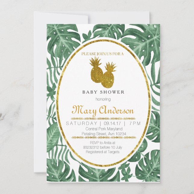 Invitación hawaiana de Baby Shower de la piña (Anverso)