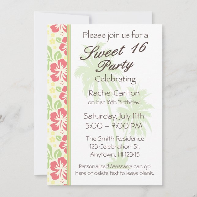 Invitación hawaiana de la fiesta de cumpleaños del (Anverso)