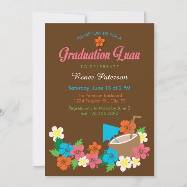 Invitación hawaiana de la graduación de Luau del (Anverso)