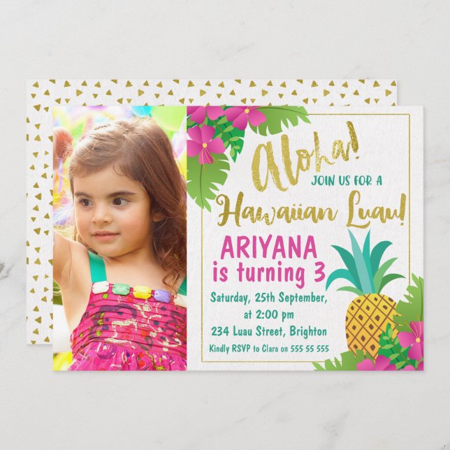 Invitación hawaiana del cumpleaños de Luau de la (Anverso / Reverso)
