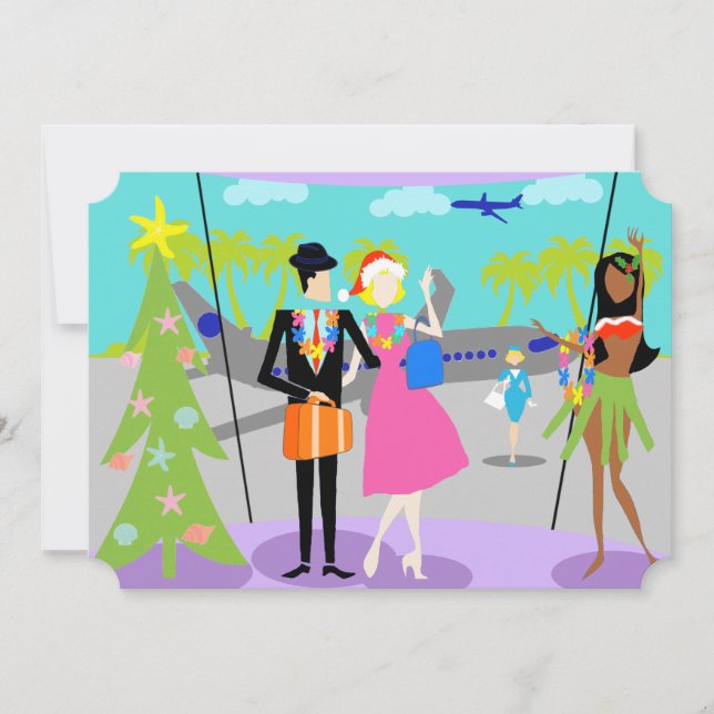 Invitación hawaiana retra de la fiesta de Navidad (Anverso)