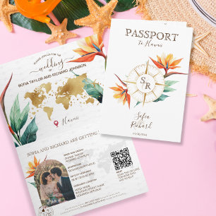 Invitación Hawaii Beach Destination Wedding Passport Código Q