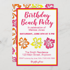 Invitación Hawaii Hibiscus Flowers Birthday Beach Fiesta Luau
