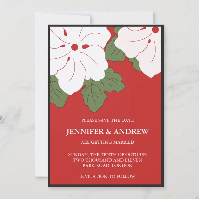 Invitación Hawaii Red Floral Save the date invita (Anverso)