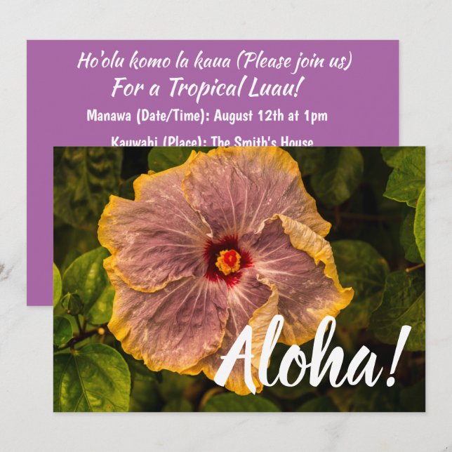 Invitación Hawaiian Lilac Hibiscus de Kauai (Anverso / Reverso)