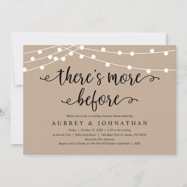 Invitación Hay más antes, cena de ensayo rustica de Kraft (Anverso)