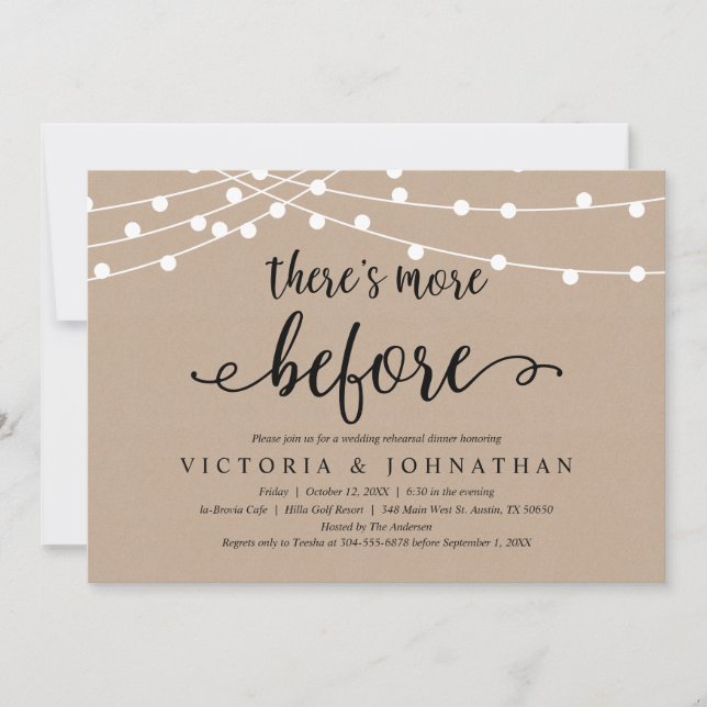 Invitación Hay más antes, cena de ensayo rústico (Anverso)