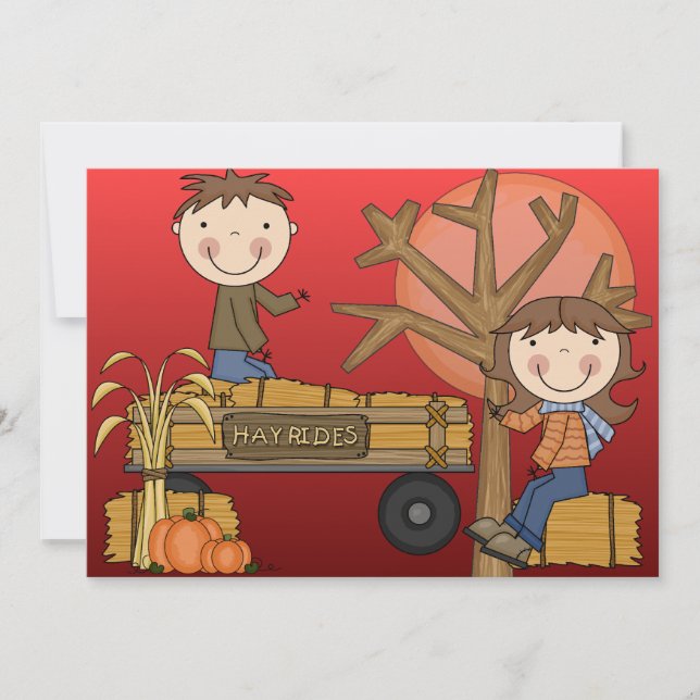 Invitación Hay Ride Invitado Fiesta de otoño - niño afroameri (Anverso)