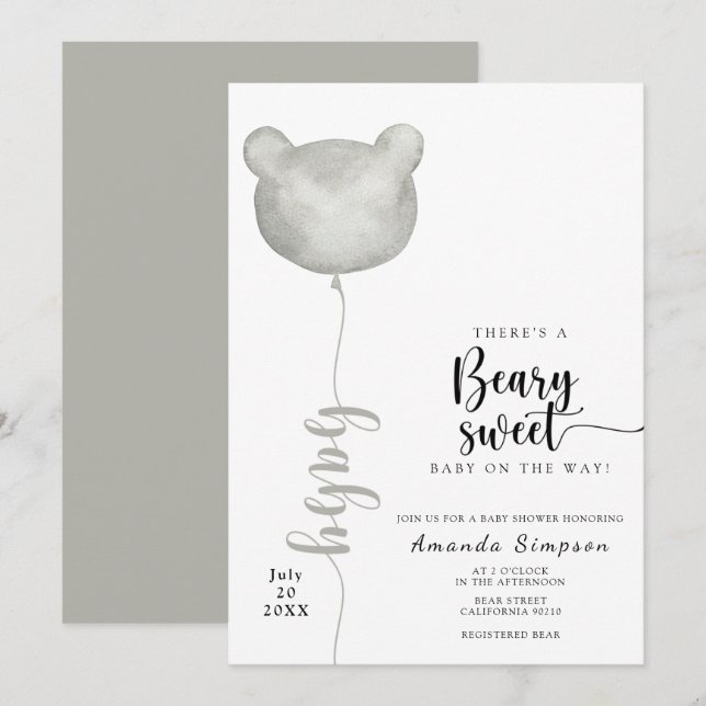Invitación Hay un beary dulce bebé en camino de la ducha bebé (Anverso / Reverso)