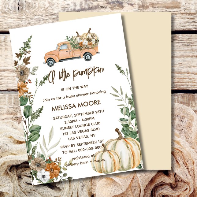 Invitación Hay una calabaza en camino a la ducha de bebé chic (Subido por el creador)