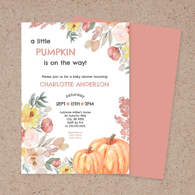 Invitación Hay una calabaza en camino a la ducha de bebé chic (Subido por el creador)