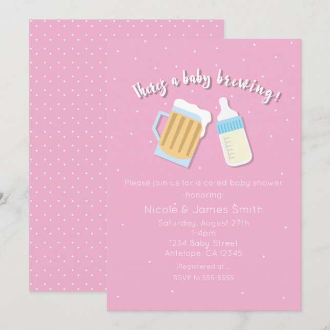 Invitación Hay una ducha rosa de cervecería para bebés (Anverso / Reverso)