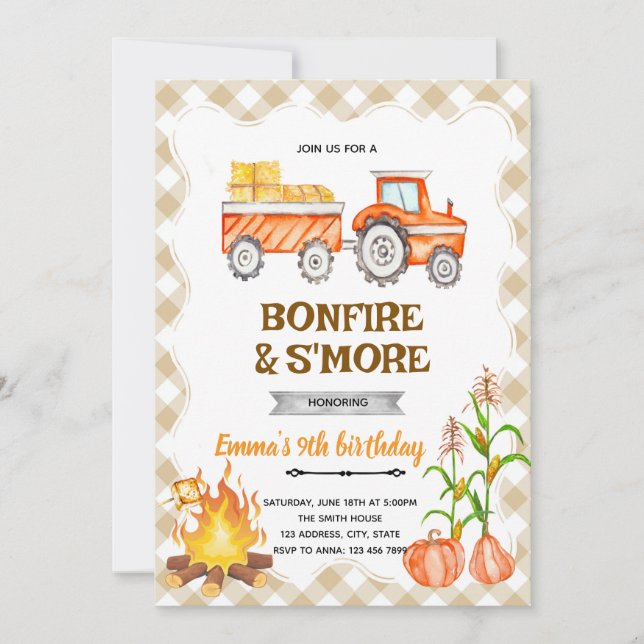 Invitación Hayrides Bonfire S'mores Pumpkin Party invite (Anverso)