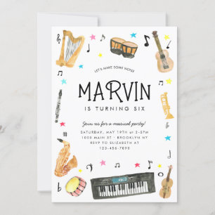 Invitación Haz Ruido Instrumento Notas Musicales Música Cumpl