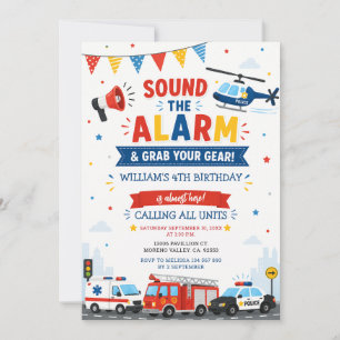 Invitación Haz sonar la alarma Vehículos de Emergencia Cumple
