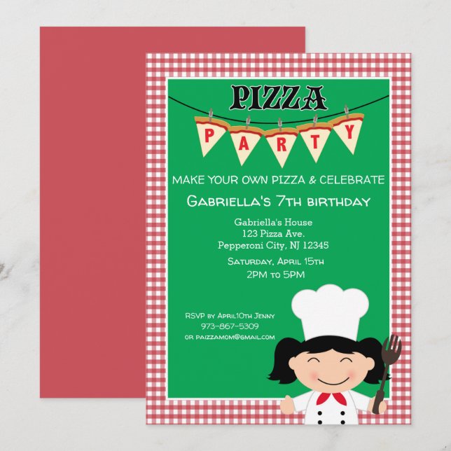 Invitación Haz tu propia fiesta de cumpleaños de pizza (Anverso / Reverso)