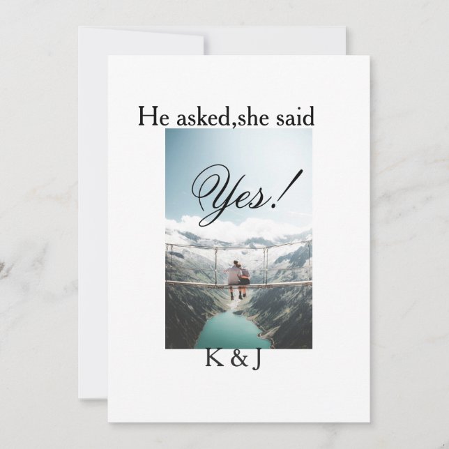 Invitación He asked she said yes engagement photo name stylis (Anverso)