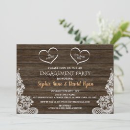 Invitación He asked She Said Yes Lace Wood Engagement