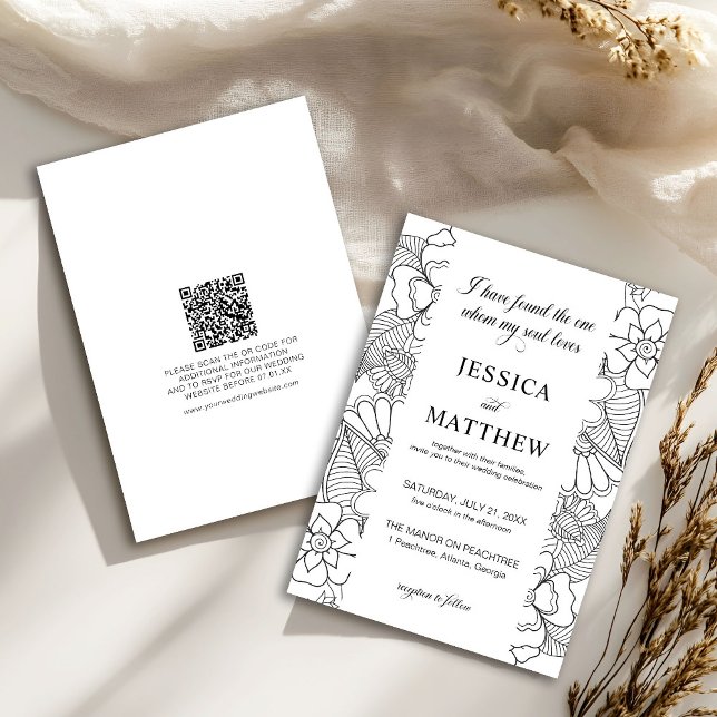 Invitación He encontrado la floral en blanco y negro (Subido por el creador)