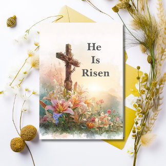 Invitación He Is Risen Watercolor Easter Card