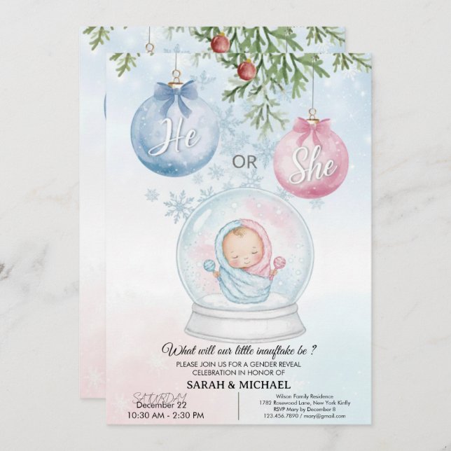 Invitación He or She? Festive Christmas Gender Reveal Party  (Anverso / Reverso)
