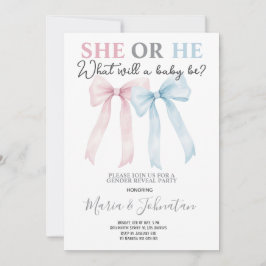 Invitación He or She Pink Blue Bow Baby Gender Reveal