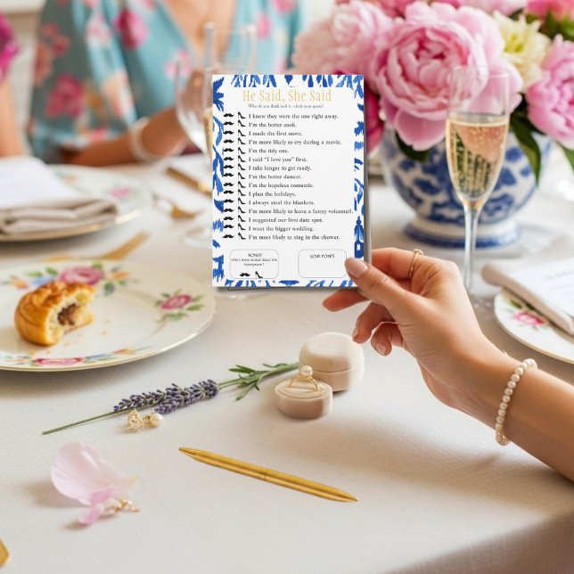Invitación He Said, She Said Bridal shower  Blue Game (He Said, She Said Bridal shower Blue Game)
