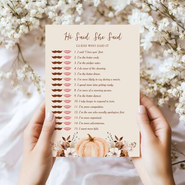 Invitación He Said She Said Fall Bridal Shower Game Card (Subido por el creador)