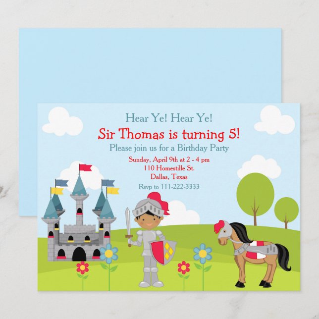 Invitación Hear Ye African American Knight Birday Party (Anverso / Reverso)