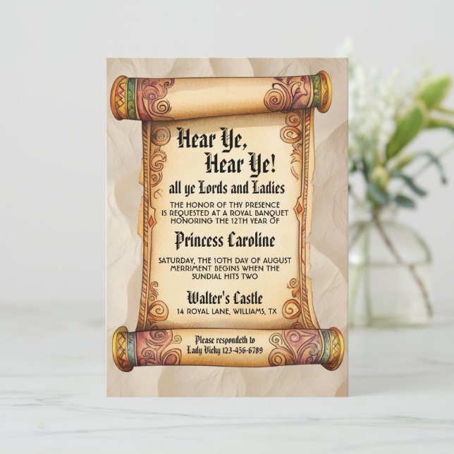 Invitación Hear Ye, Hear Ye! Medieval Royal Birthday (Anverso de pie)