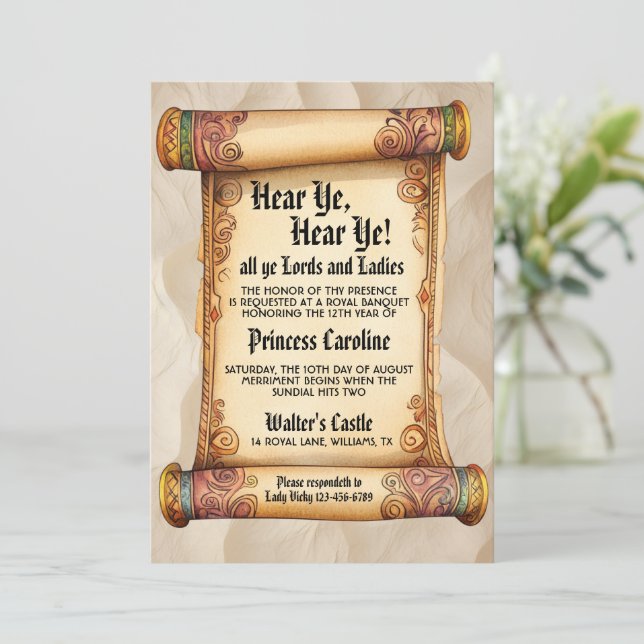 Invitación Hear Ye, Hear Ye! Medieval Royal Birthday (Anverso de pie)