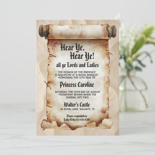 Invitación Hear Ye, Hear Ye! Medieval Royal Birthday (Anverso de pie)