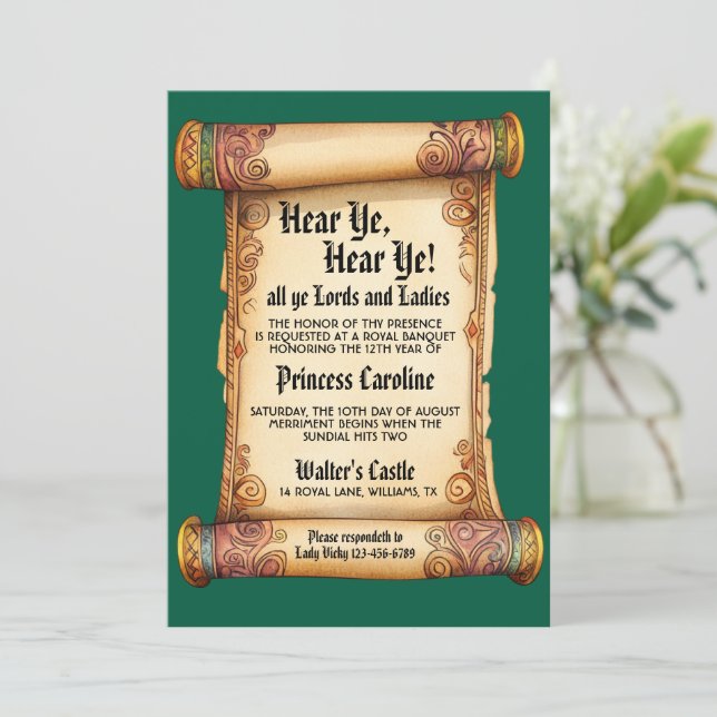 Invitación Hear Ye, Hear Ye! Medieval Royal Birthday (Anverso de pie)
