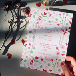 Invitación Heart Bloom Meadow on White – Pink & Red Valentine