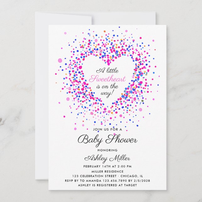 Invitación Heart Confetti Valentines Baby Shower (Anverso)