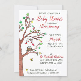 Invitación Heart deja Baby Shower móvil de Nido de Aves