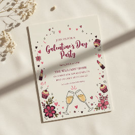 Invitación Heart Floral Galentine’s Party Invitation