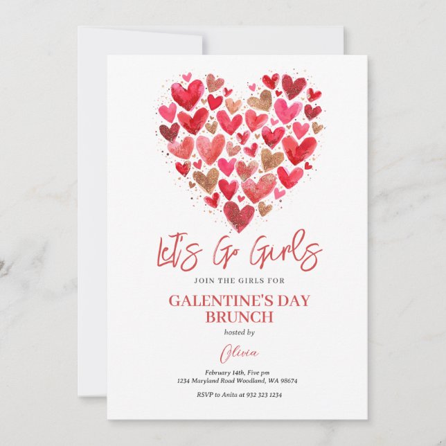 Invitación Heart Girl Galentine's Day Brunch Valentine (Anverso)