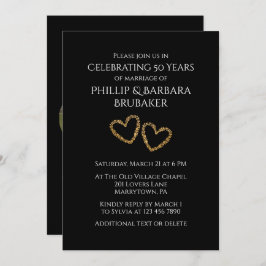 Invitación Heart Photos Golden 50th Wedding Anniversary Party