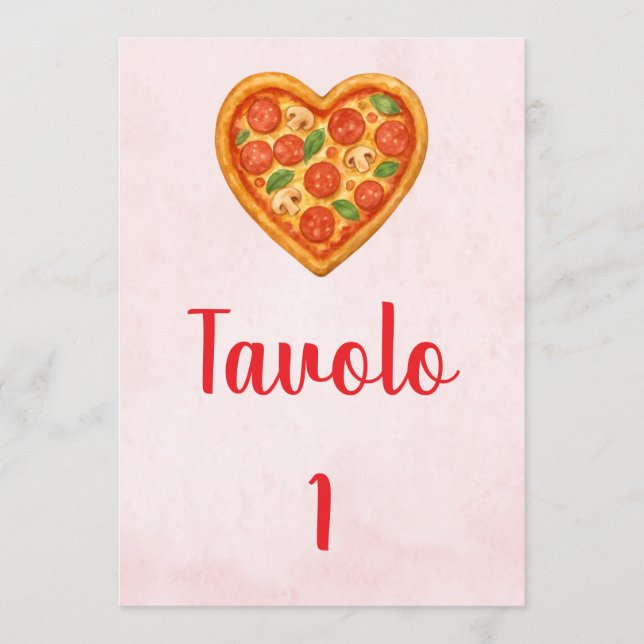 Invitación Heart Pizza Table Numbers | Red Checkered Italian (Anverso)