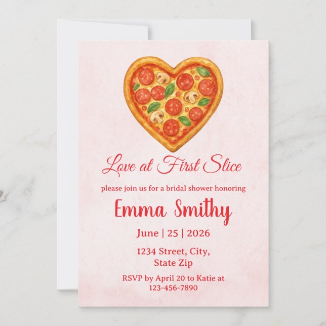 Invitación Heart Shaped Pizza Bridal Shower Invitation (Anverso)