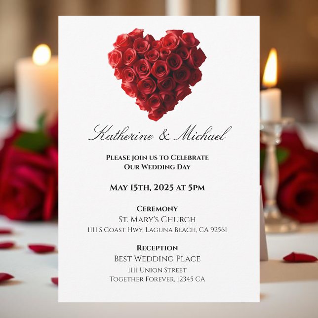 Invitación Heart Shaped Red Roses- (Heart Shaped Red Roses- Invitation)