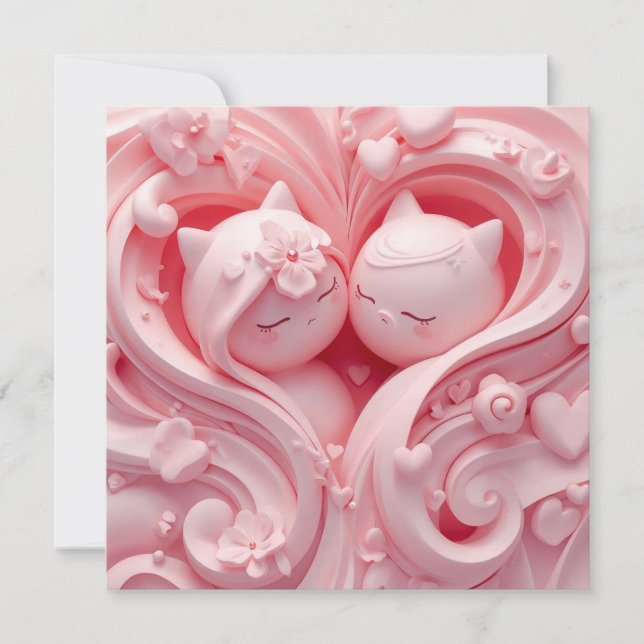 Invitación Heartbound Cats in Pastel Pink (Anverso)