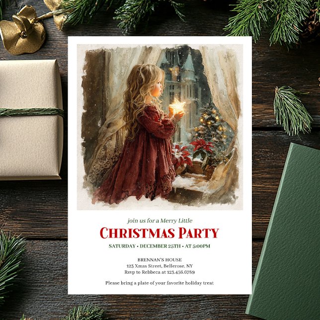 Invitación Heartfelt Victorian Little Girl Awaiting Santa  (Heartfelt Victorian Little Girl Awaiting Santa Digital Invite)