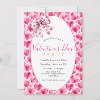 Invitación Hearts and Bow Valentine’s Day Party Invitation