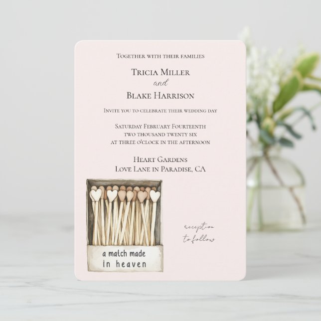 Invitación Hearts Match Made in Heaven Wedding   (Anverso de pie)