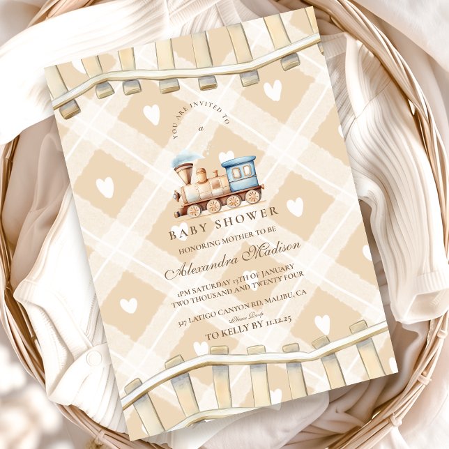 Invitación Hearts Neural Watercolor Train Baby Shower (Subido por el creador)